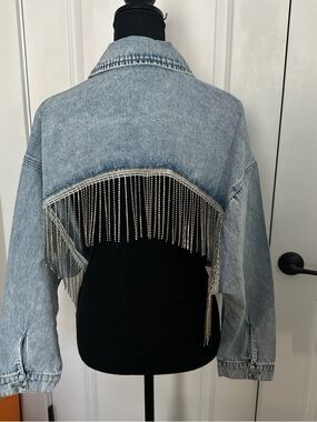 Forever 21 Light Blue Denim Cropped Jacket with Silver Fringe
